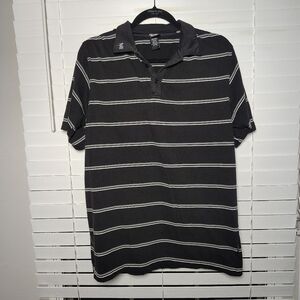 Split Polo Shirt with Black and White Stripes Large
